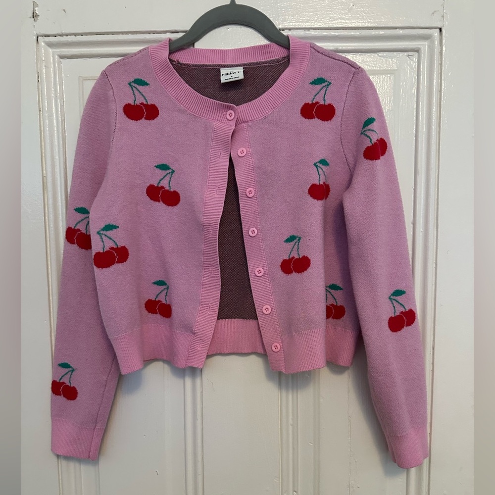 Pink Cherry Pattern 🍒🍒Sweater size L nwot